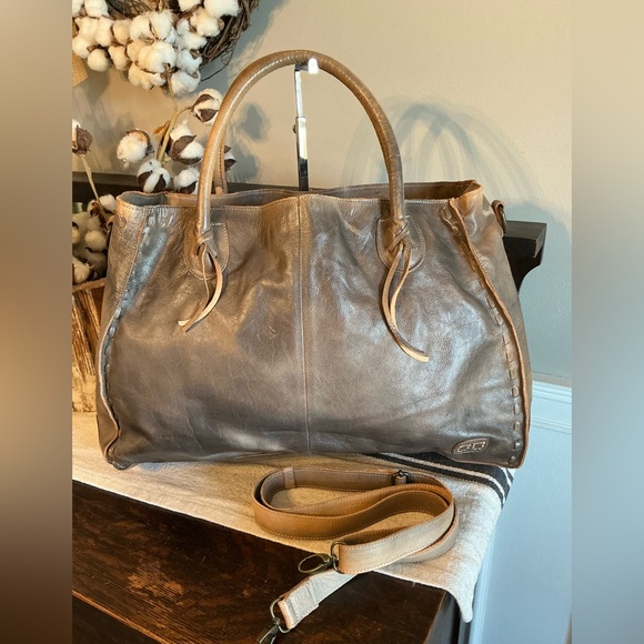 NWOT Bed Stu Leather Rockaway Shoulder Bag Crossbody Tote Taupe Driftwood $345 - Picture 3 of 13